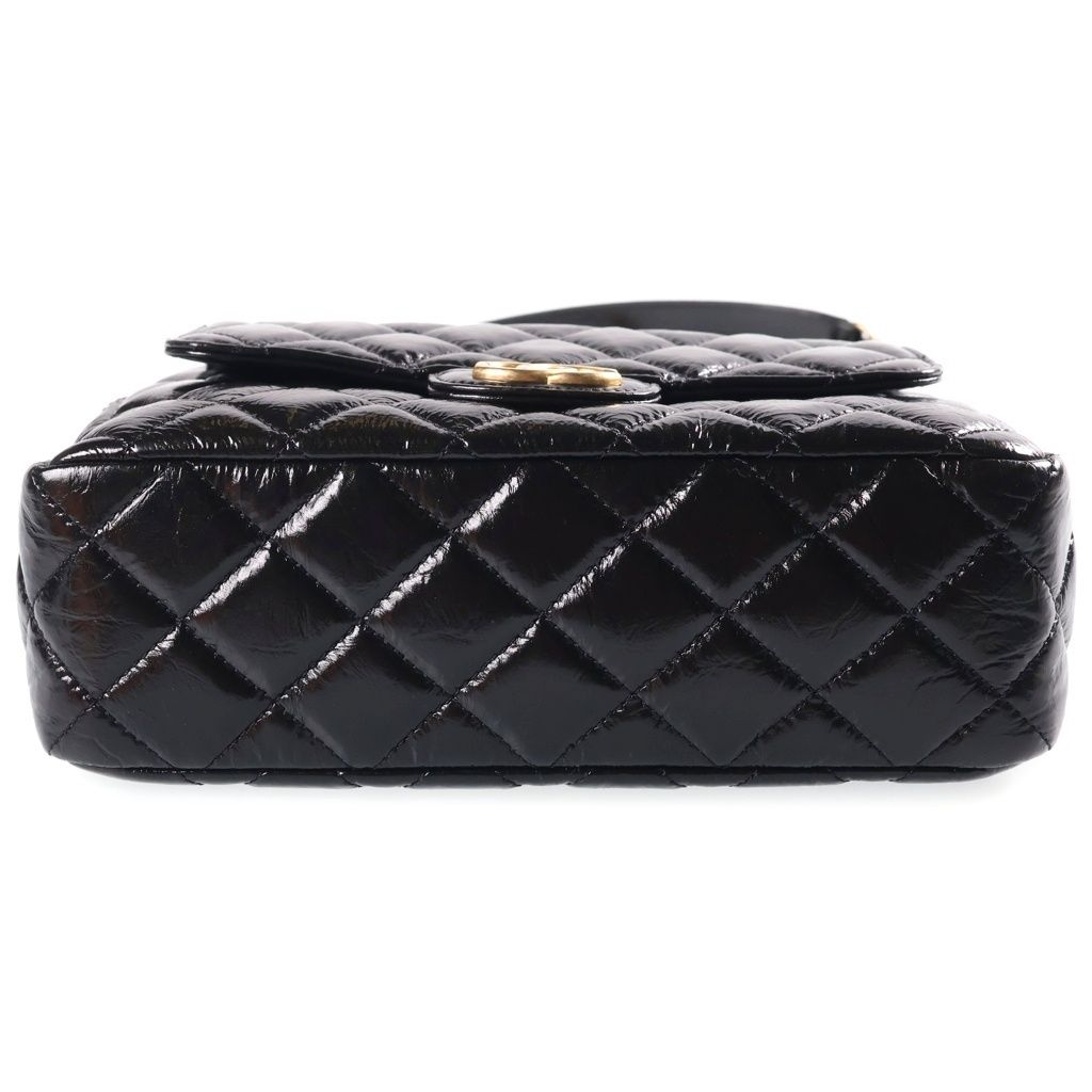 Chanel Hobo Quilted Chain Shoulder Bag Black Shiny Calfskin Gold — view 4