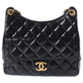 Chanel Hobo Quilted Chain Shoulder Bag Black Shiny Calfskin Gold