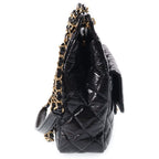 Chanel Hobo Quilted Chain Shoulder Bag Black Shiny Calfskin Gold — view 3