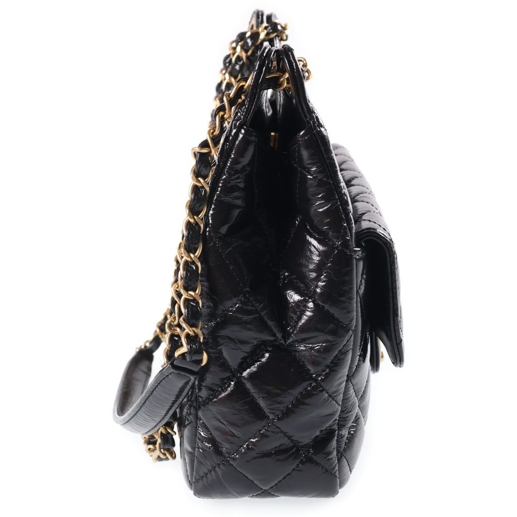 Chanel Hobo Quilted Chain Shoulder Bag Black Shiny Calfskin Gold — view 3