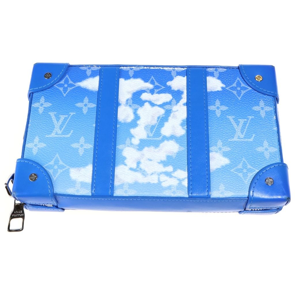 Louis Vuitton Monogram Cloud Soft Trunk Wallet Shoulder Bag Blue Leather Silver