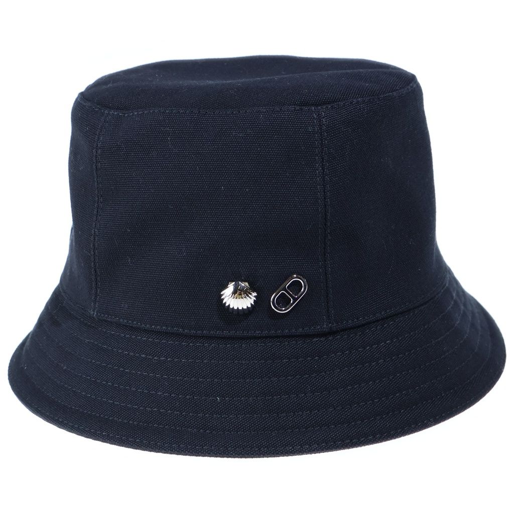 Hermes Calvi Seashell Cotton Canvas Bucket Hat Black — view 3