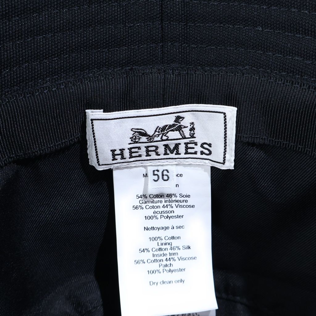 Hermes Calvi Seashell Cotton Canvas Bucket Hat Black — view 7