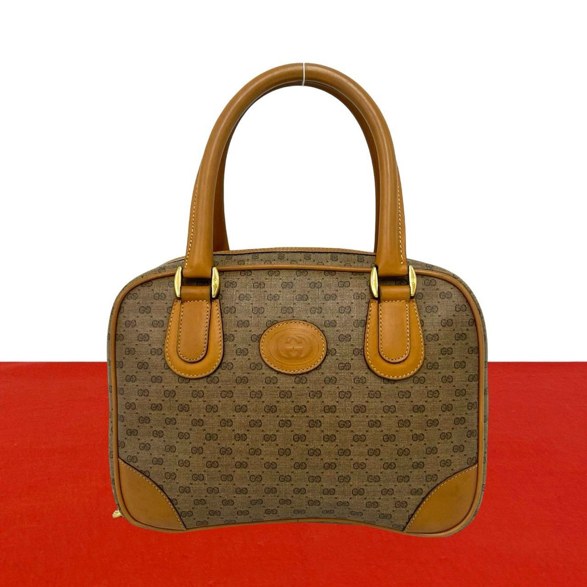 Gucci Vintage Micro GG Logo Pattern Leather Mini Boston Bag Brown