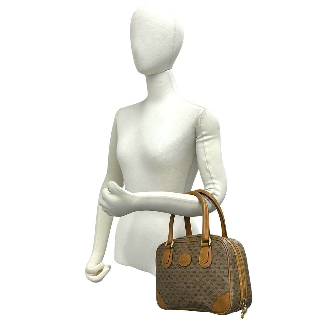 Gucci Vintage Micro GG Logo Pattern Leather Mini Boston Bag Brown — view 2