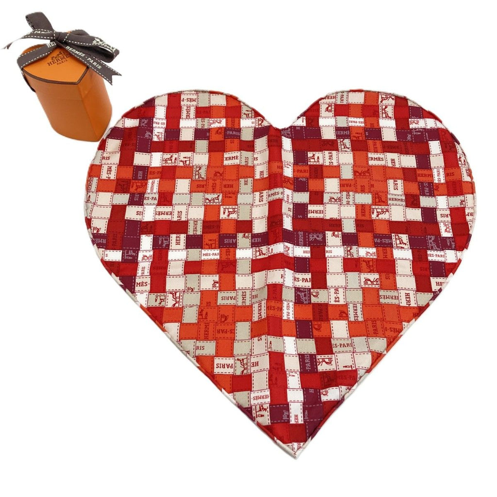 Hermes Pocket Square Heart Shape Bordeaux Checked Silk 100% Boxed