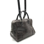 Loewe 2-Way Hand Mini Boston Shoulder Bag Amazona Croco Embossed Brown — view 2