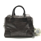 Loewe 2-Way Hand Mini Boston Shoulder Bag Amazona Croco Embossed Brown