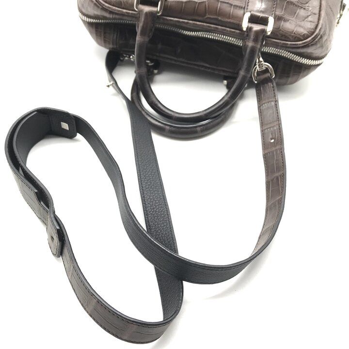Loewe 2-Way Hand Mini Boston Shoulder Bag Amazona Croco Embossed Brown — view 7