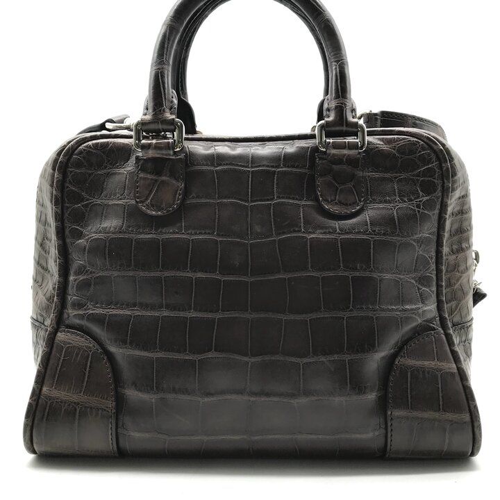 Loewe 2-Way Hand Mini Boston Shoulder Bag Amazona Croco Embossed Brown — view 3