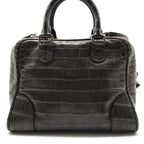 Loewe 2-Way Hand Mini Boston Shoulder Bag Amazona Croco Embossed Brown — view 3
