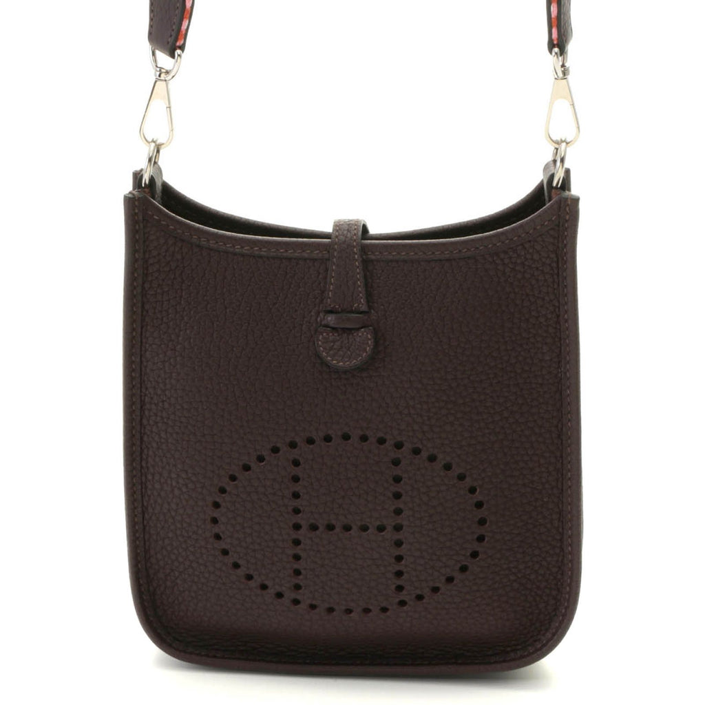 Hermes Evelyne TPM Amazon Shoulder Bag Taurillon Clemence Dark Brown Silver