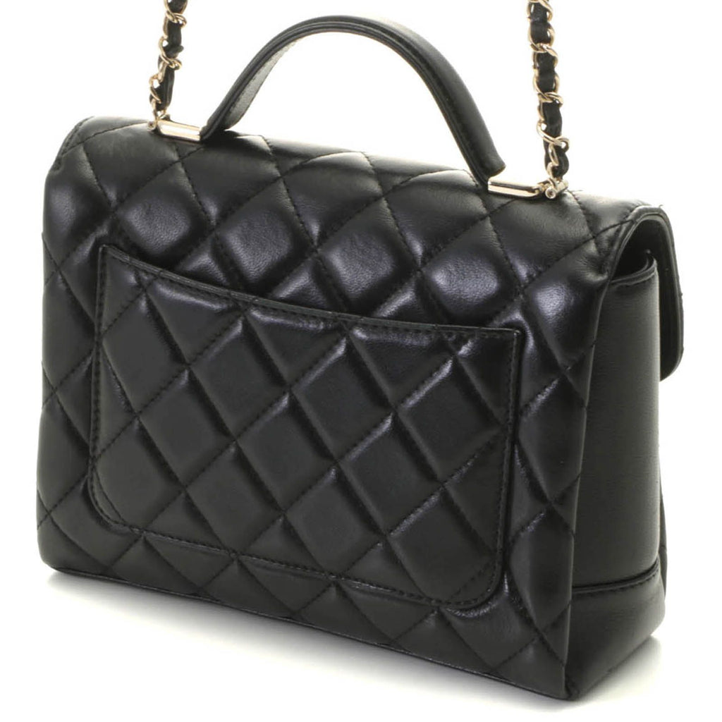 Chanel Quilted Top Handle Chain Shoulder Handbag Lambskin Black Random Stamp — view 2