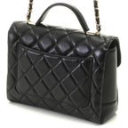 Chanel Quilted Top Handle Chain Shoulder Handbag Lambskin Black Random Stamp — view 2