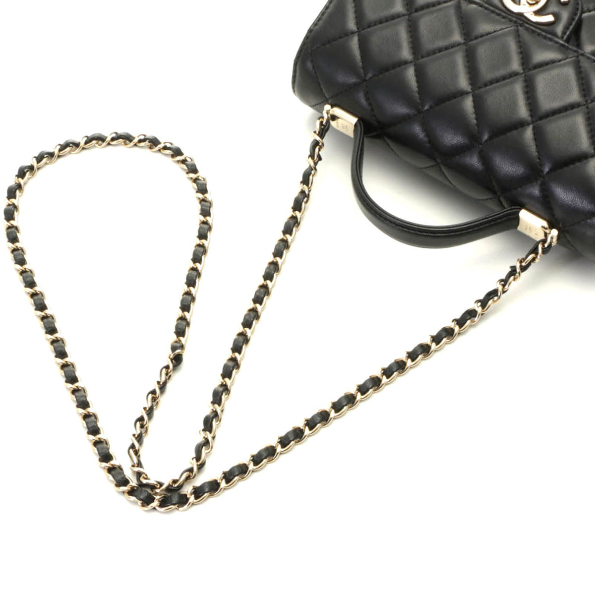 Chanel Quilted Top Handle Chain Shoulder Handbag Lambskin Black Random Stamp — view 4