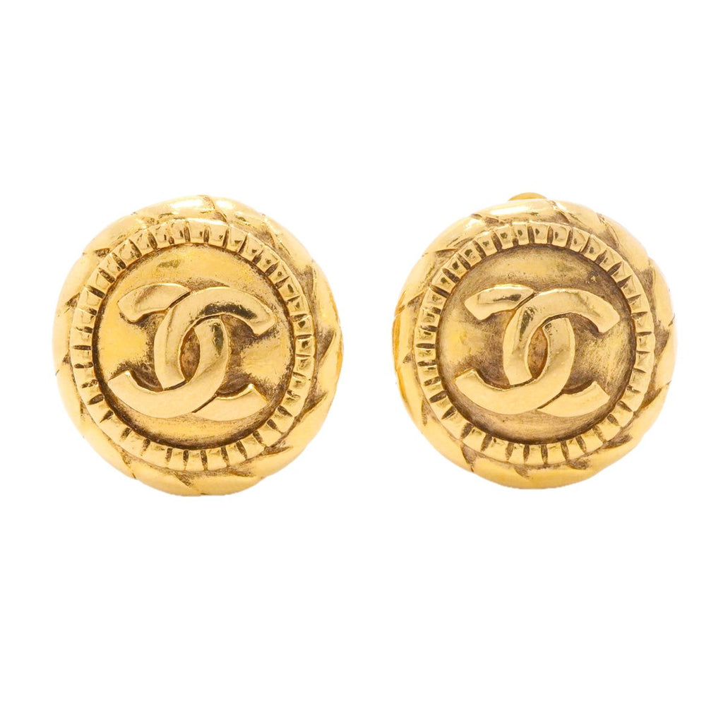 Chanel Earrings Vintage CC Logo Round Circle Gold Plated