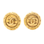 Chanel Earrings Vintage CC Logo Round Circle Gold Plated