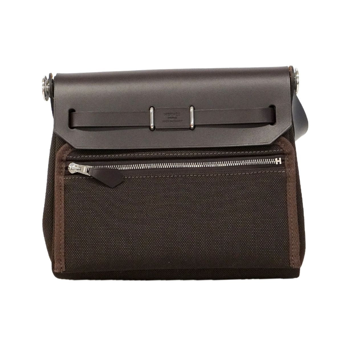 Hermes Shoulder Bag Herbag Zip Toile Military Ebene Silver — view 6