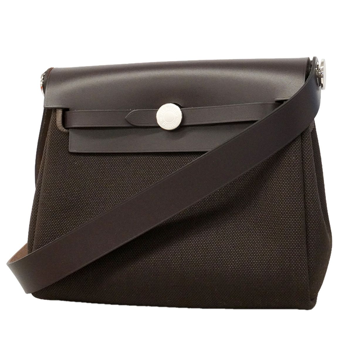 Hermes Shoulder Bag Herbag Zip Toile Military Ebene Silver