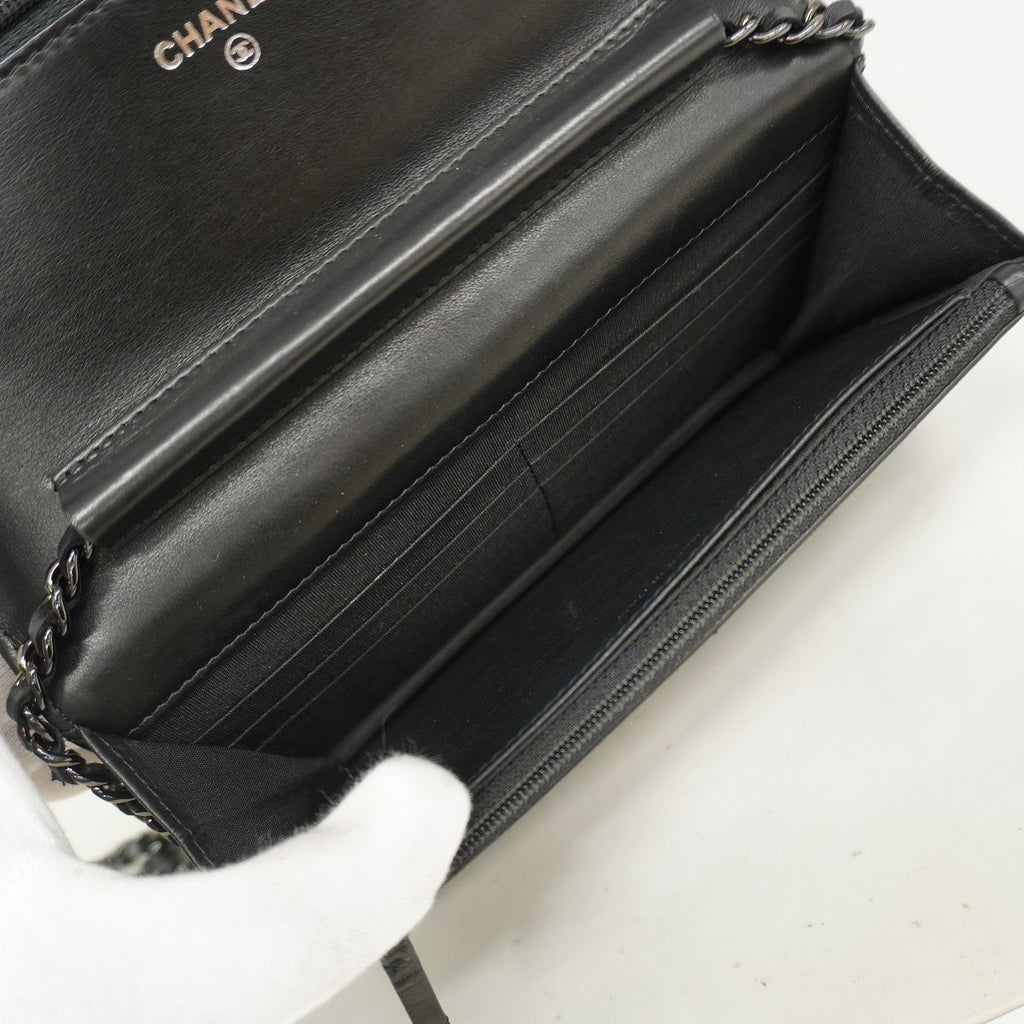Chanel Wallet on Chain Boy Lambskin Black Silver Shoulder Bag — view 4