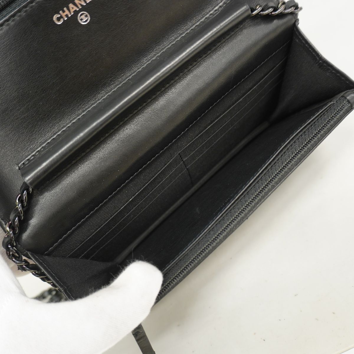 Chanel Wallet on Chain Boy Lambskin Black Silver Shoulder Bag — view 4