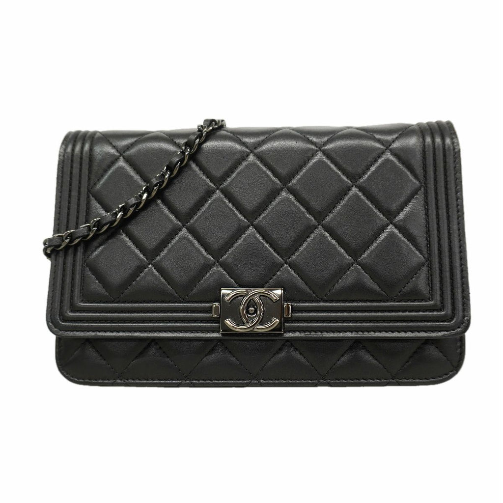 Chanel Wallet on Chain Boy Lambskin Black Silver Shoulder Bag