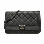 Chanel Wallet on Chain Boy Lambskin Black Silver Shoulder Bag