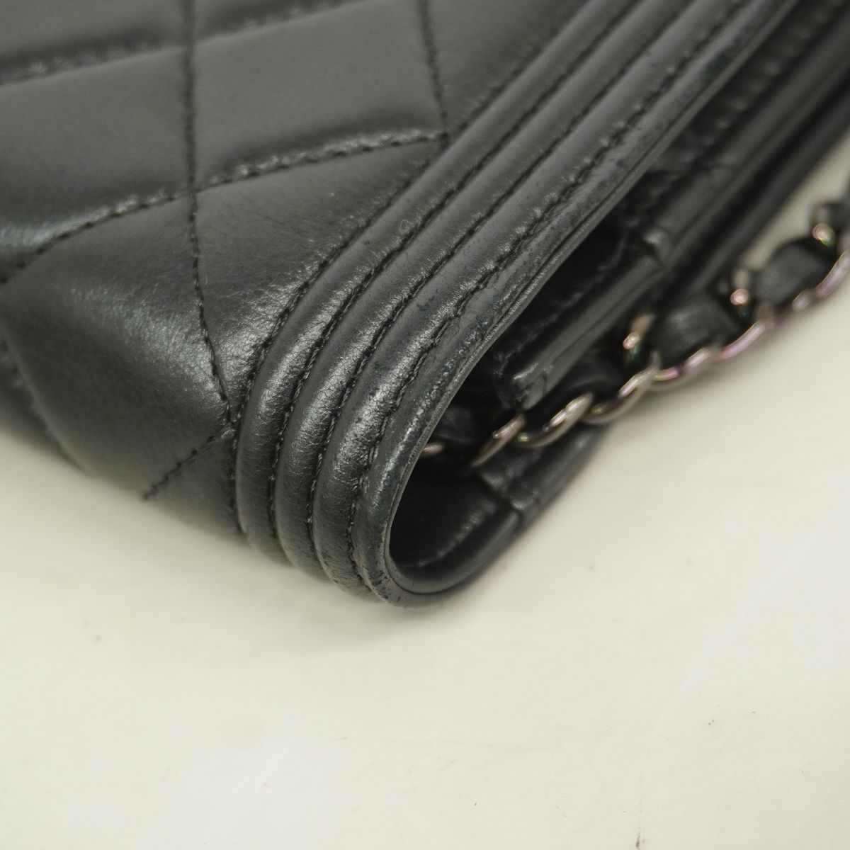 Chanel Wallet on Chain Boy Lambskin Black Silver Shoulder Bag — view 7