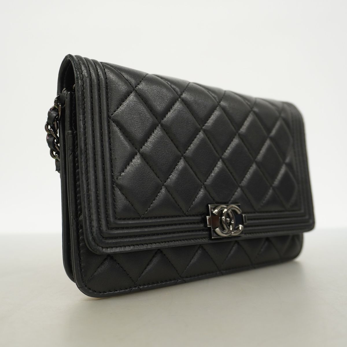 Chanel Wallet on Chain Boy Lambskin Black Silver Shoulder Bag — view 2