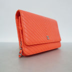 Chanel Wallet on Chain V-stitch Lambskin Orange Silver Shoulder Bag — view 2