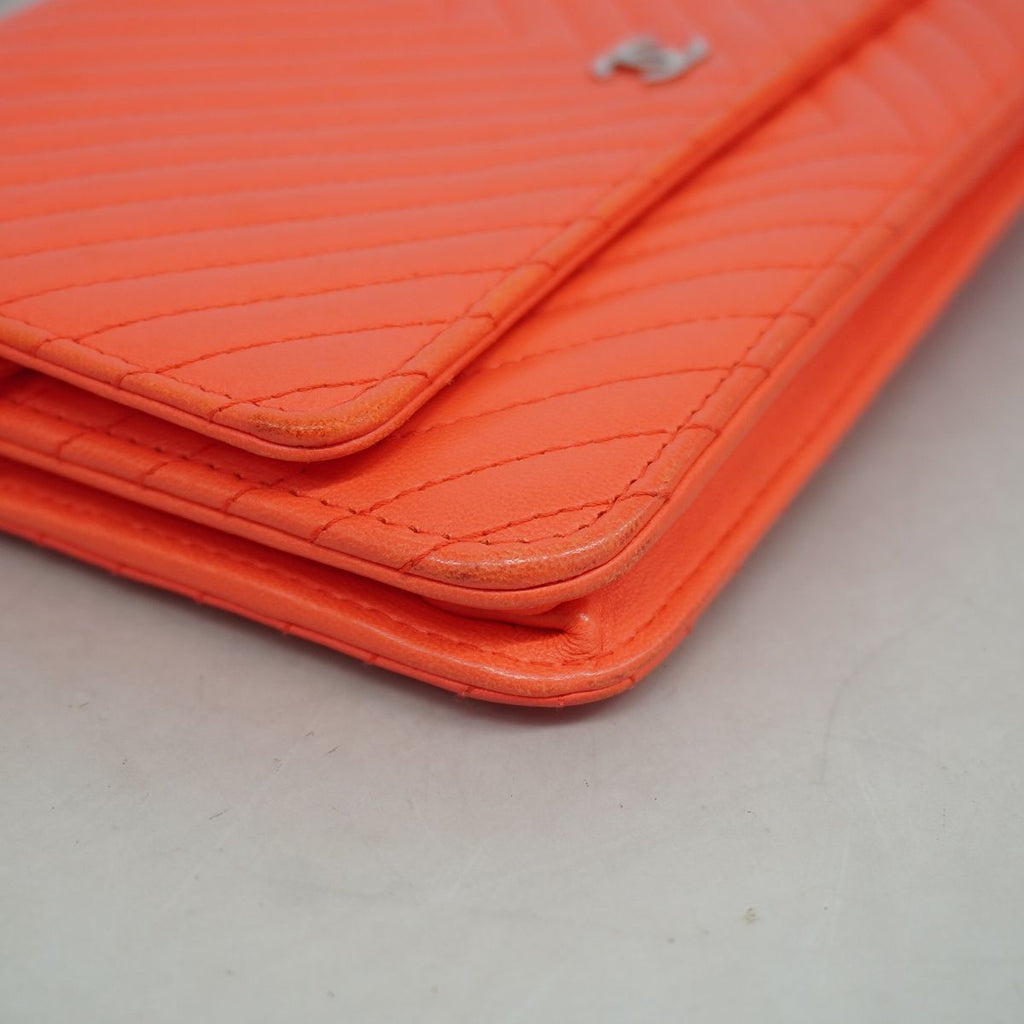 Chanel Wallet on Chain V-stitch Lambskin Orange Silver Shoulder Bag — view 6