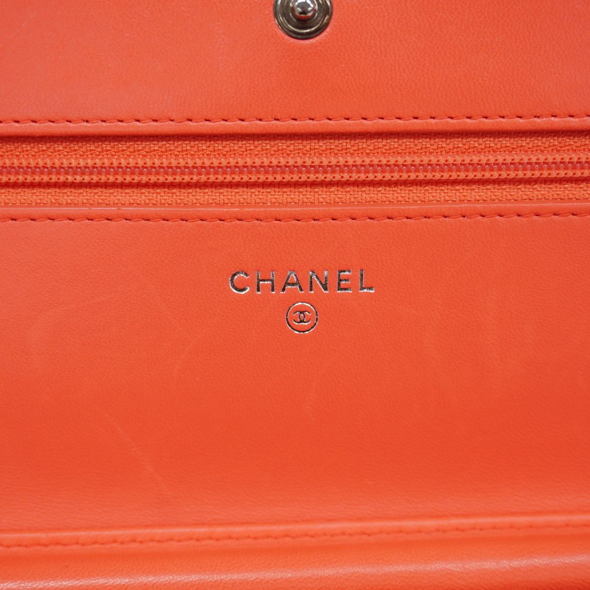 Chanel Wallet on Chain V-stitch Lambskin Orange Silver Shoulder Bag — view 5