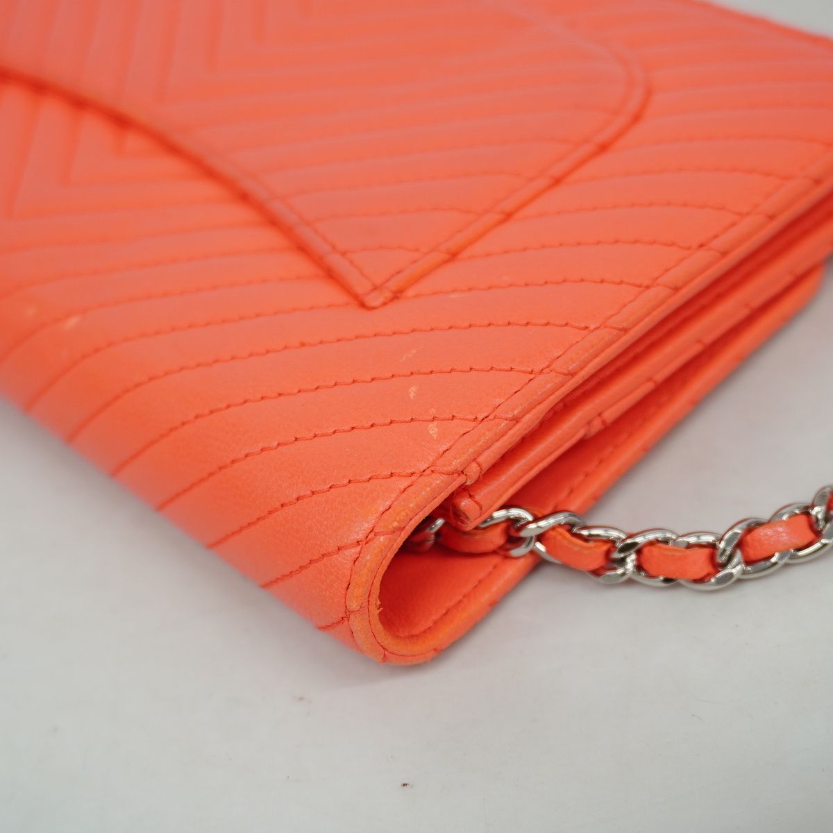 Chanel Wallet on Chain V-stitch Lambskin Orange Silver Shoulder Bag — view 7