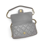Chanel Shoulder Bag Gray Gold Quilted CC Logo Pearl Turnlock Chain — view 8