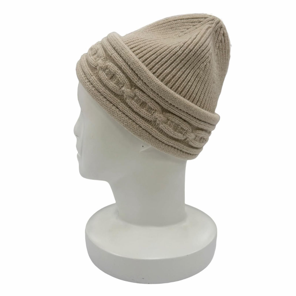 Hermes Heaven Twisted Cashmere Chaine D'ancre Beanie Knit Cap Beige Hat — view 3