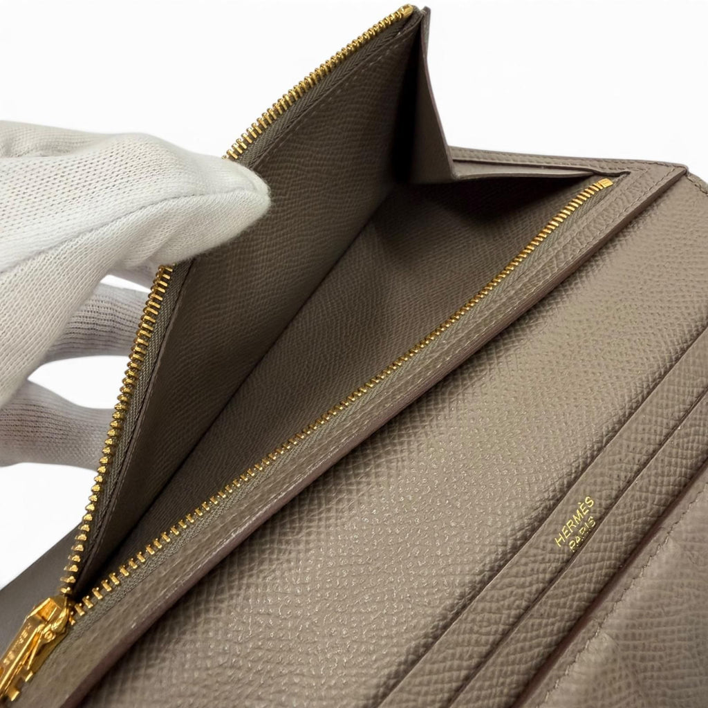 Hermes Bearn Soufflet Veau Epsom Taupe Gold Wallet — view 6