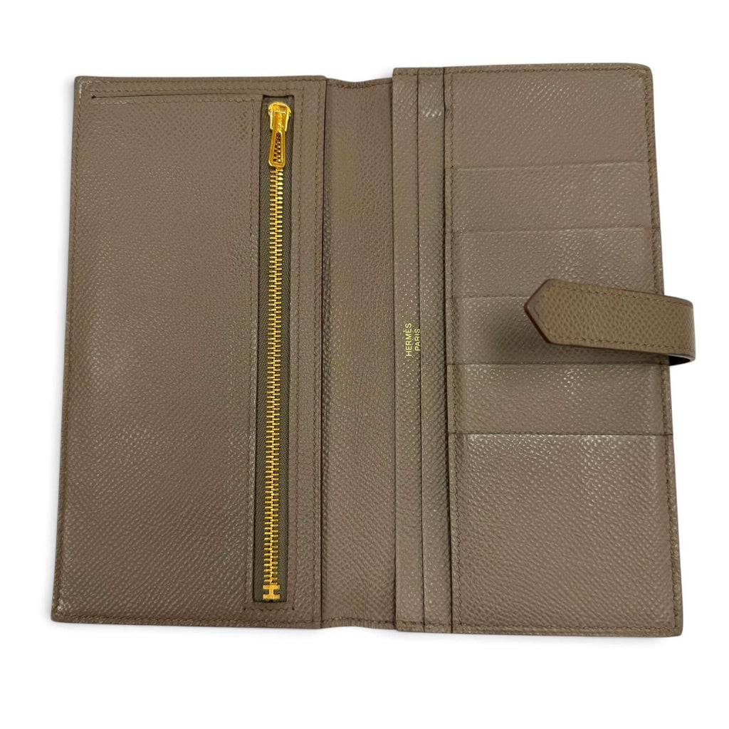 Hermes Bearn Soufflet Veau Epsom Taupe Gold Wallet — view 5