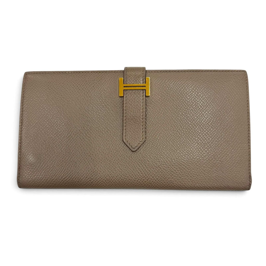 Hermes Bearn Soufflet Veau Epsom Taupe Gold Wallet