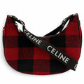 Celine Medium Ava Check Shoulder Bag Leather Usage Logo Red Black
