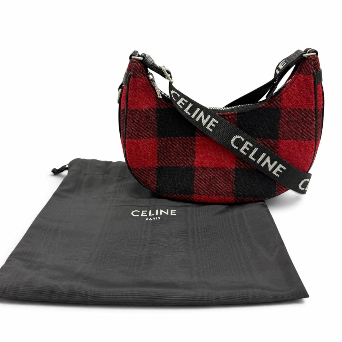 Celine Medium Ava Check Shoulder Bag Leather Usage Logo Red Black — view 2