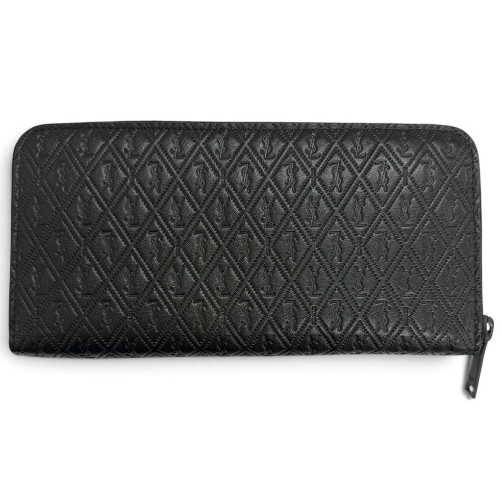 Saint Laurent Paris Leather YSL Logo Round Zip Wallet Black