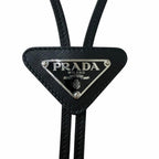 Prada Saffiano Leather Triangle Logo Plate Multik Loop Tie Bolo Tie Black