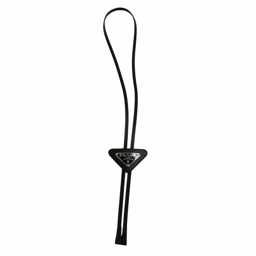 Prada Saffiano Leather Triangle Logo Plate Multik Loop Tie Bolo Tie Black — view 4