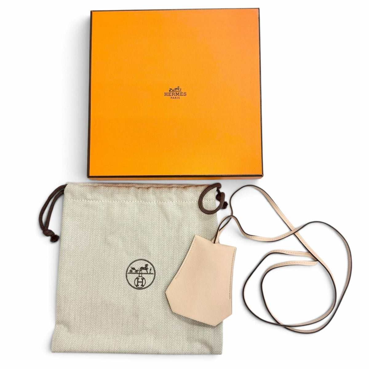 Hermes Rose Eglantine Silver Clochette Leather Pendant — view 2
