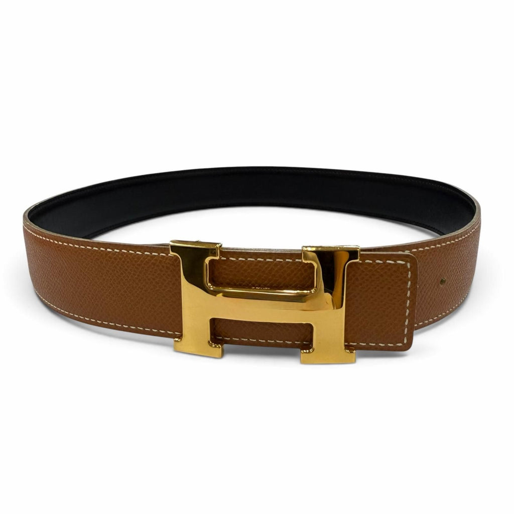 Hermes Vintage Gold Martin Margiela Era H Logo Reversible Leather Belt Black — view 4