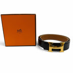Hermes Vintage Gold Martin Margiela Era H Logo Reversible Leather Belt Black — view 2