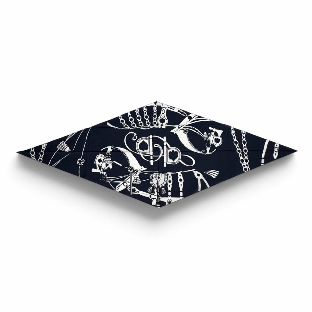 Hermes Rosange GM Royal Horse Tackle Cotton Marine Blue Turcan Diamond Scarf