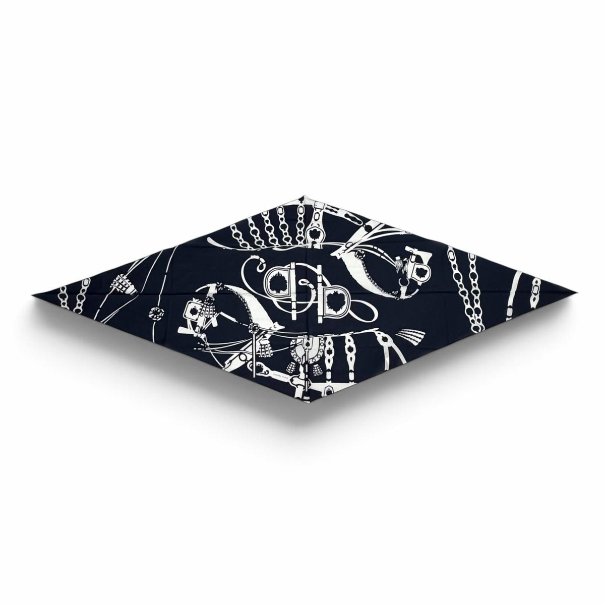Hermes Rosange GM Royal Horse Tackle Cotton Marine Blue Turcan Diamond Scarf