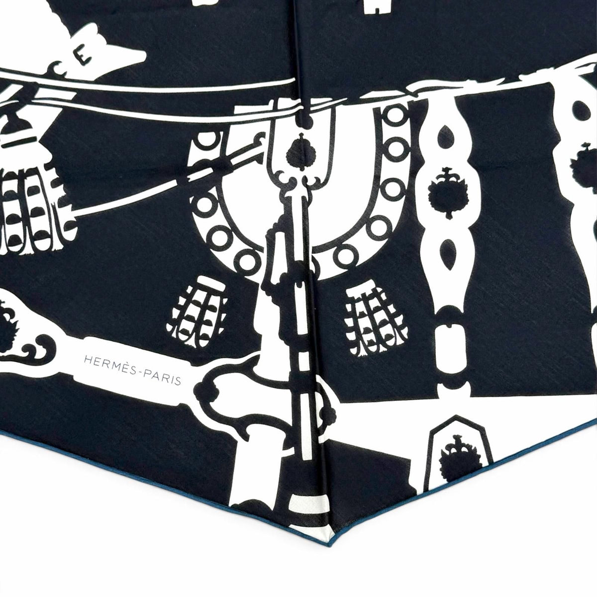 Hermes Rosange GM Royal Horse Tackle Cotton Marine Blue Turcan Diamond Scarf — view 6