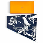 Hermes Rosange GM Royal Horse Tackle Cotton Marine Blue Turcan Diamond Scarf — view 2